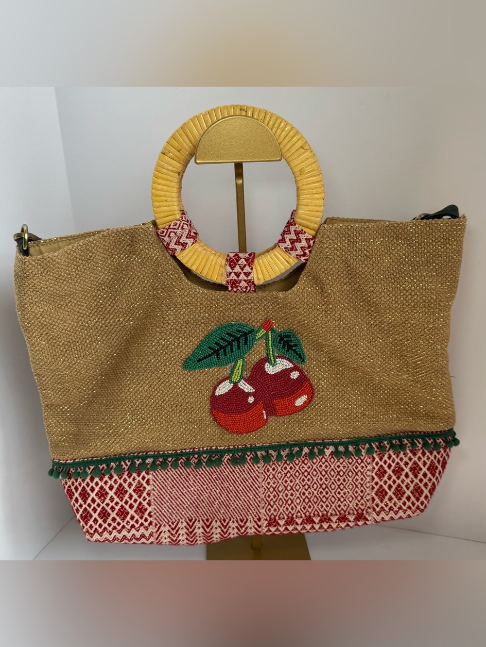America & Beyond Embellished
Jute Cherry Tote/purse